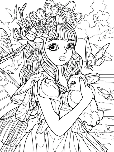 The Flower - Fairy Holding a Bunny