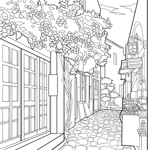 Alley Embellished with Flowers