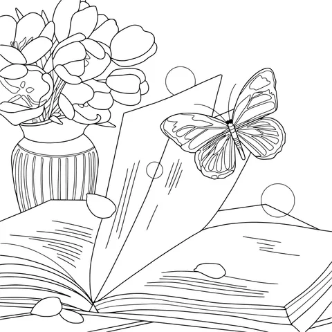 Butterfly and Flowers on Book Pages