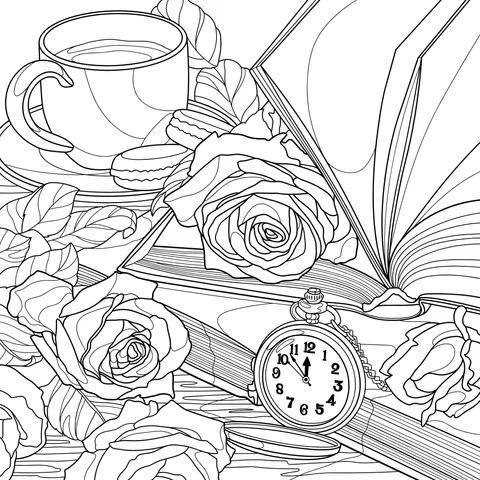 A Cozy Time with Roses, Books and Coffee