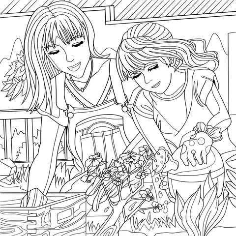 Mother - daughter enjoying flowers together