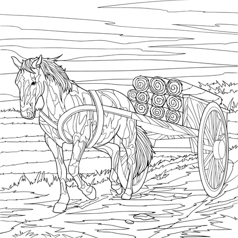 Caballo tirando leña