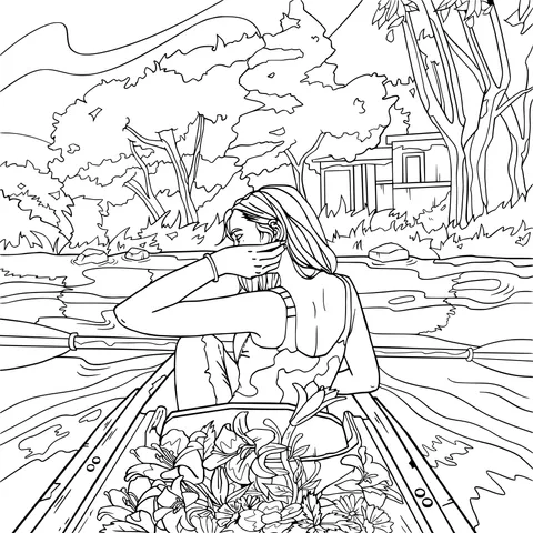 Woman Enjoying the Scenery by Rowing a Boat