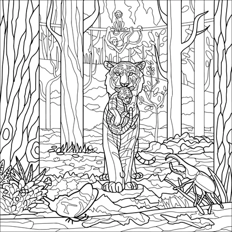 Tiger and Companions in the Forest
