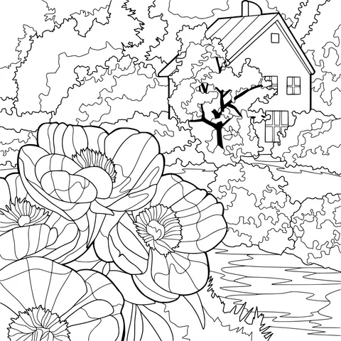 Rural Cottage Surrounded by Flowers