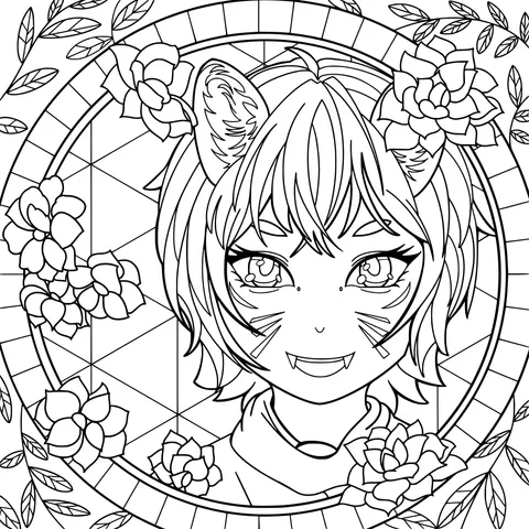 Anime character with cat - ears and flower decorations