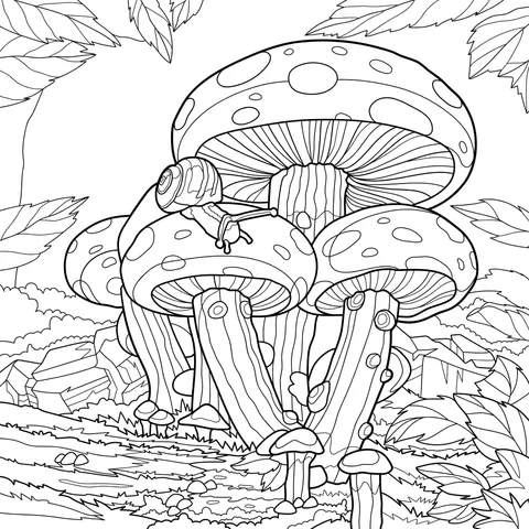 Snail and Giant Mushrooms
