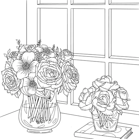 Flower Arrangements in Vases by the Window
