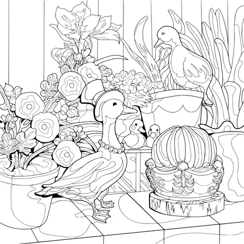 Birds beside the flowers