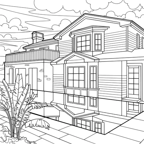 Two - story house at dusk