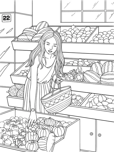Lady in front of the fruit stall