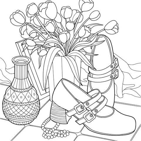 Flowers and Retro Leather Shoes