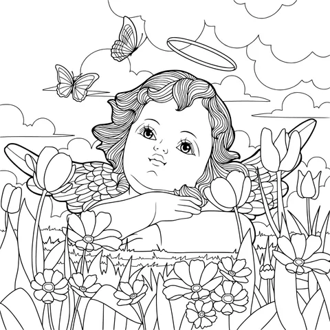 Little Angel in the Flower Bed