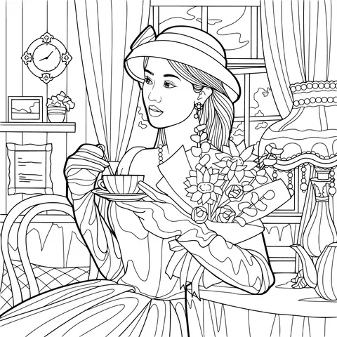 Elegant Lady Enjoying Afternoon Tea