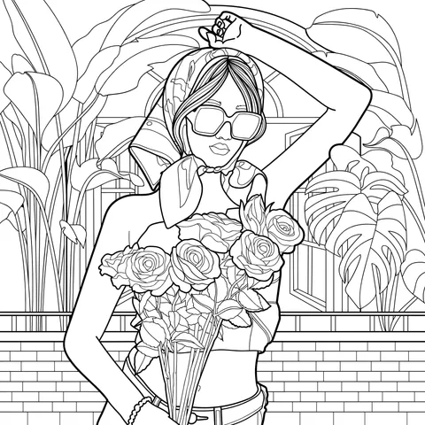 Fashionable Lady Holding Roses