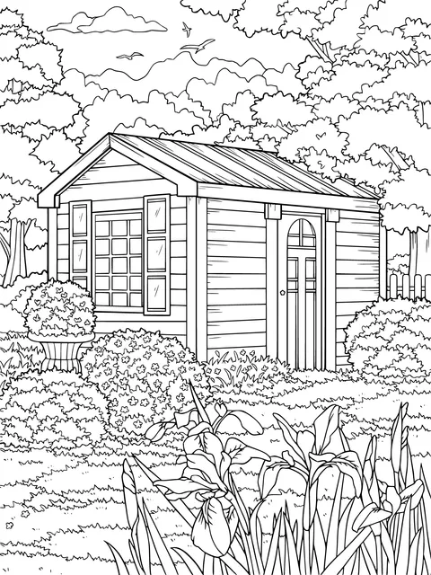 Cottage in the Woods and Blooming Flowers