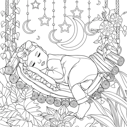 A child sleeping peacefully on a swing