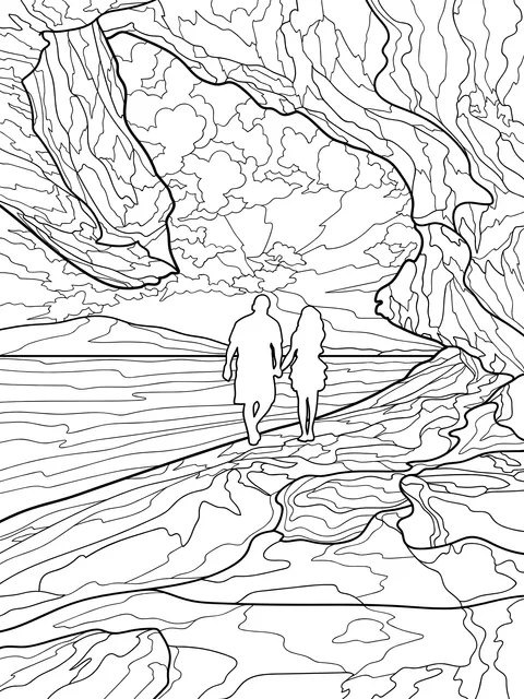 Couple Strolling in Front of a Cave