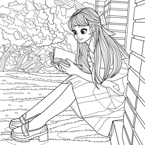 Girl Reading under Cherry - blossom Trees