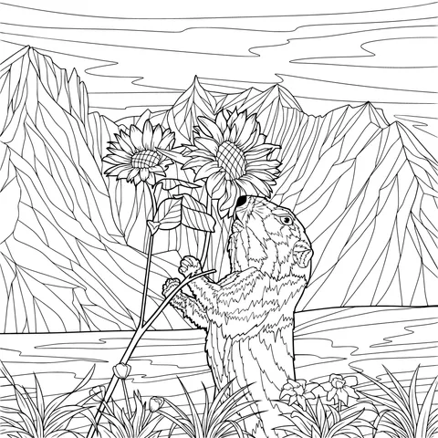 Marmot and Sunflowers