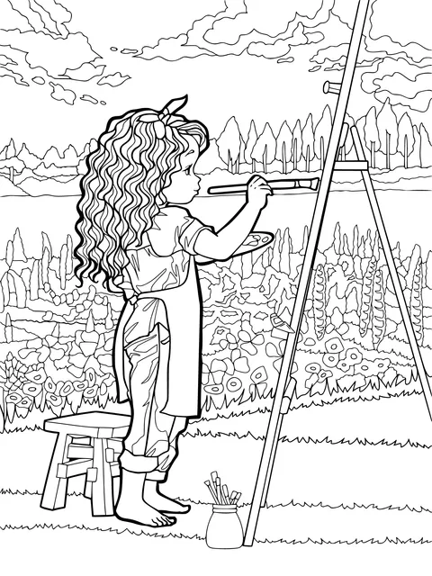 Girl painting outdoors