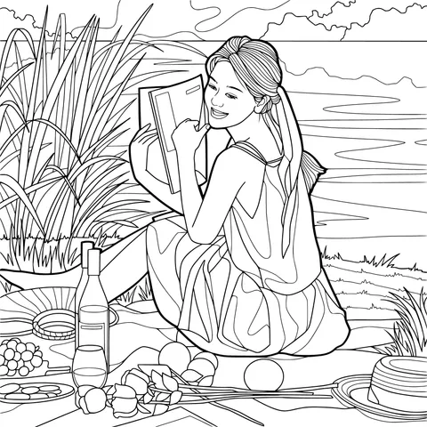 A pleasant picnic and reading time by the lakeside