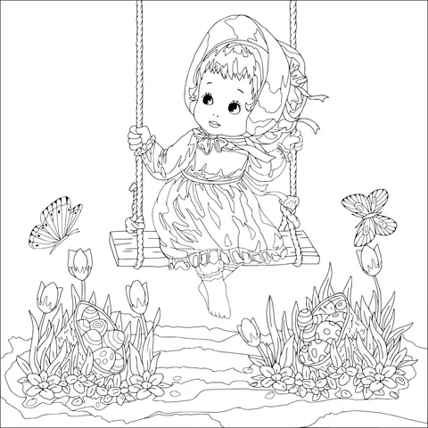 Little girl on a swing