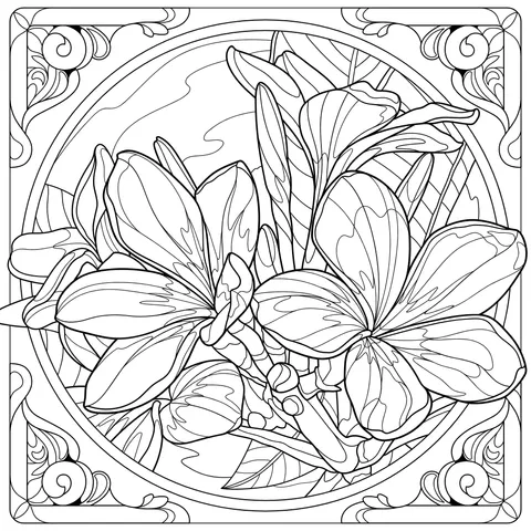 Pink Plumeria Flowers in an Ornate Frame
