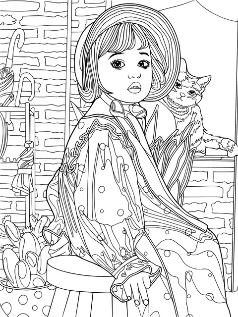 Vintage - styled Girl with a Cat