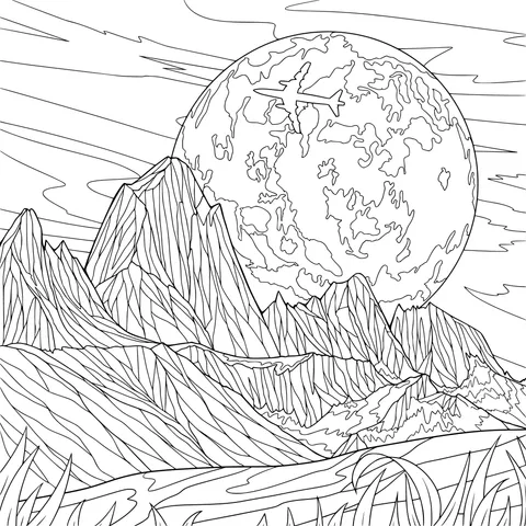 Airplane Flying Over Mountains under the Moon