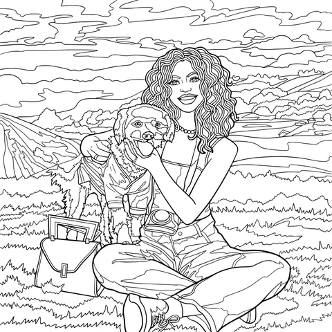 A woman's pleasant time with her dog outdoors