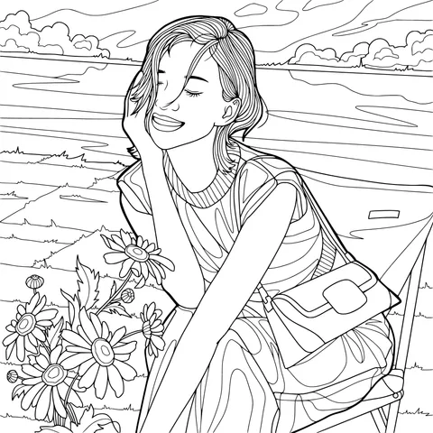 Woman resting by the lakeside