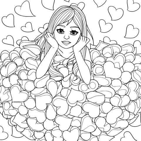 Girl immersed in hearts