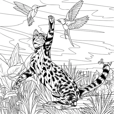 Interaction between a Cat and Hummingbirds
