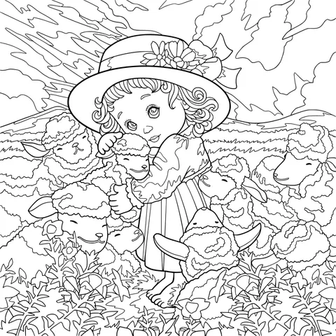 Girl and Sheep Flock