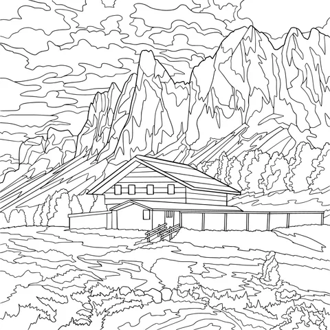 Beautiful Dusk Scene of a Mountain Chalet