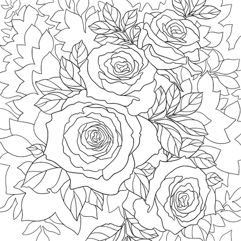 Colorful Roses and Green Leaves