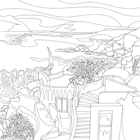 Blue - and - white Architectural Scenery by the Coast