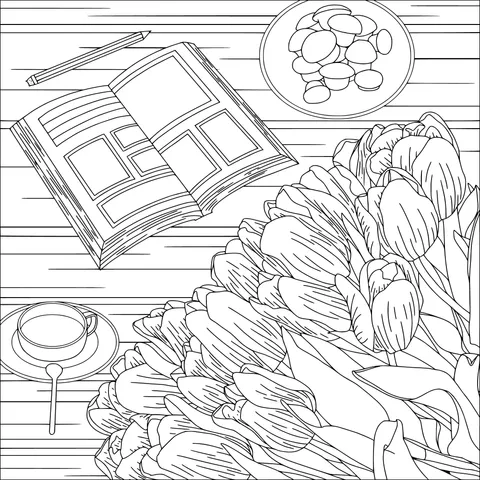 A Leisurely Time with Books and Tulips