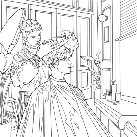 Hair - cutting scene in a barbershop