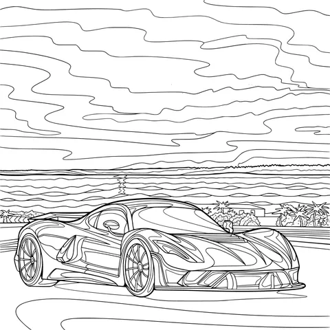 A Green Sports Car under the Sunset