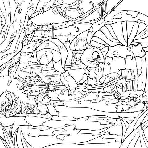 Squirrel flying in a fantasy forest