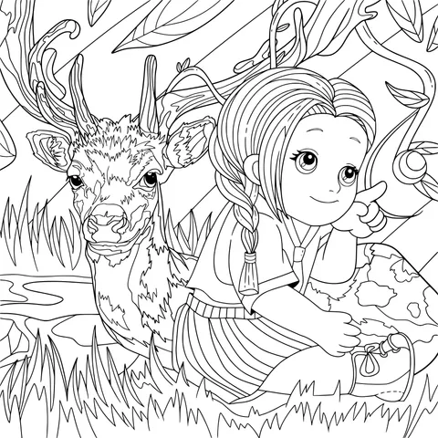 A Girl's Forest Adventure with a Fawn