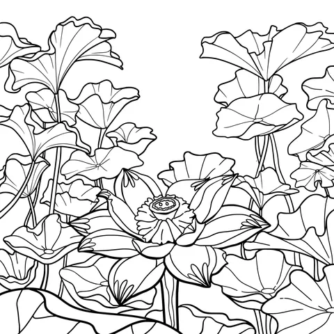 Blooming lotus flower and lotus leaves