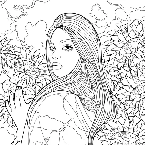 Woman among Sunflowers