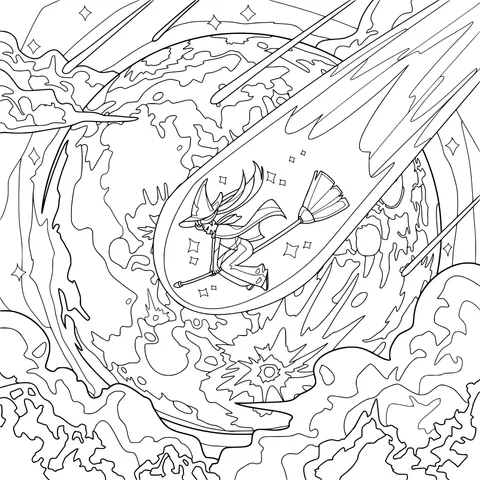 Witch Flying Over the Planet