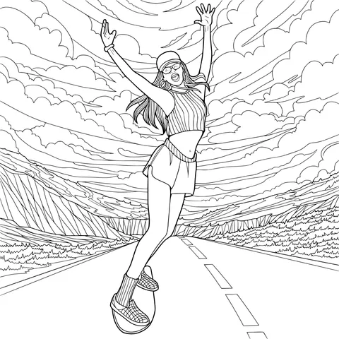 Vibrant Girl Skateboarding on the Road