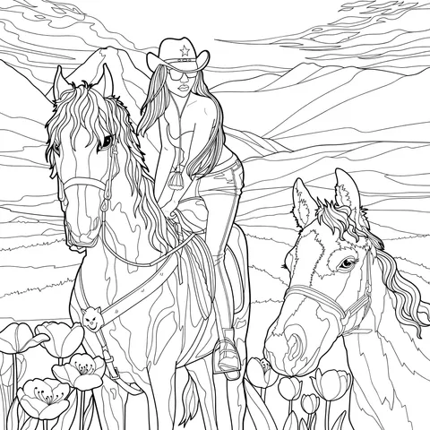 A woman riding a horse on the grassland
