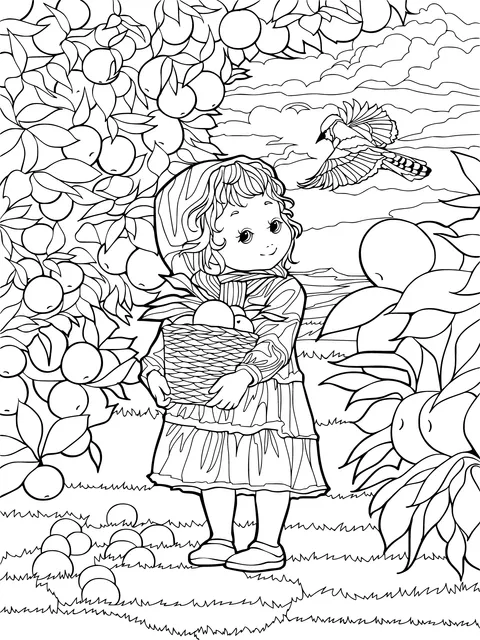 Little girl picking oranges in the orchard