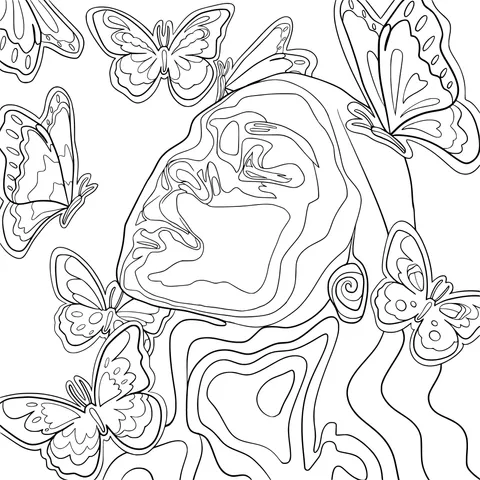 Woman Surrounded by Butterflies